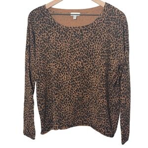 Garnet Hill‎ Silk Cotton Blend Long Sleeve Brown Animal Print Top Fall Staple